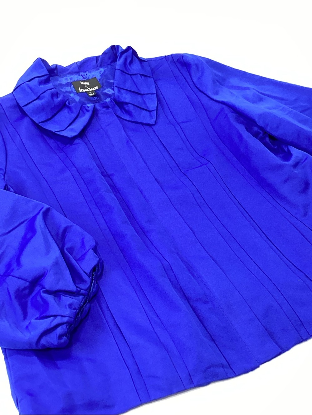 Dennis by Dennis Basso Cobalt Blue Pleated Collar Blazer Jacket XL - Picture 12 of 13
